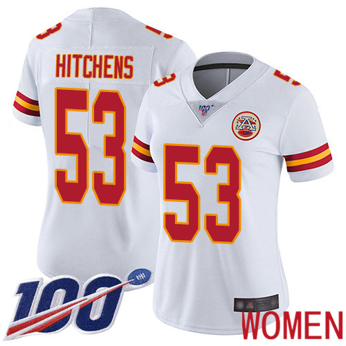 Women Kansas City Chiefs #53 Hitchens Anthony White Vapor Untouchable Limited Player 100th Season Nike NFL Jersey->youth nfl jersey->Youth Jersey